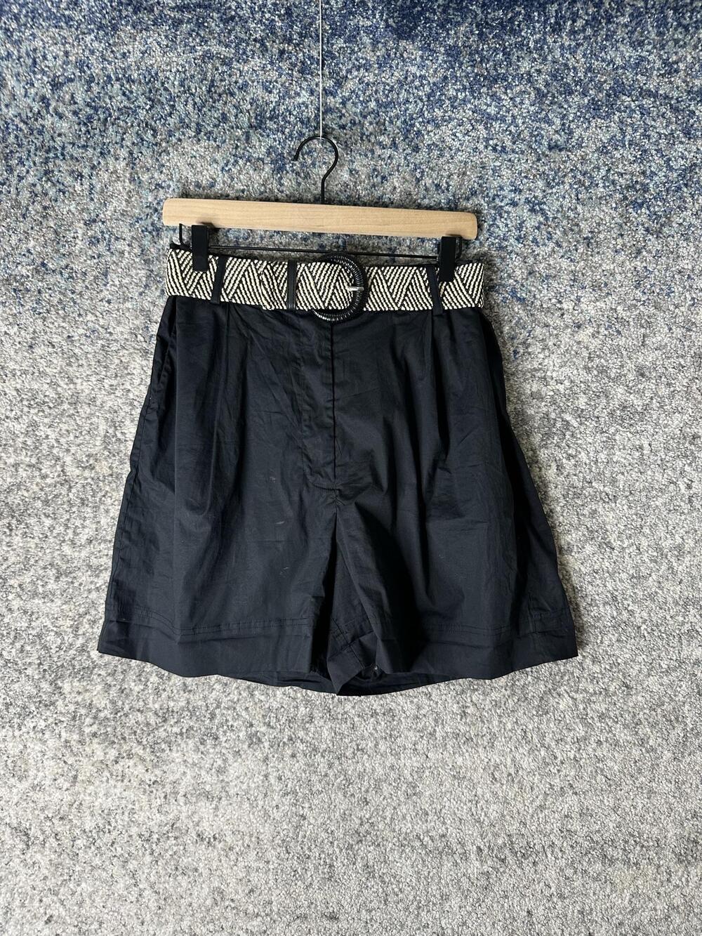 Jason Wu Shorts Womens Medium Black Belted Chino High Rise Slash Pockets